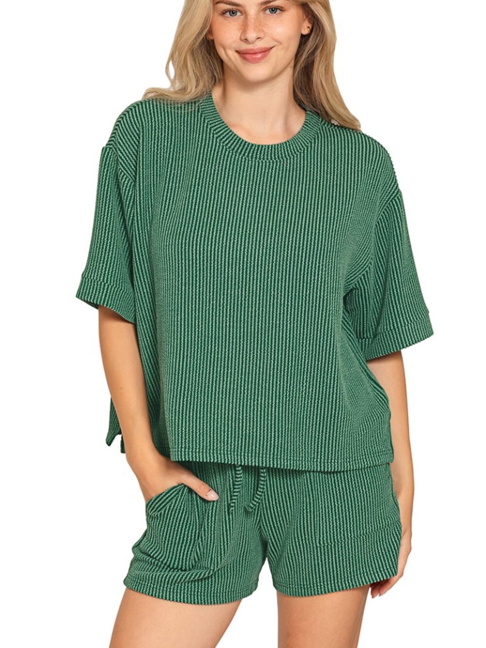 Raised rib short sleeve tee & short set